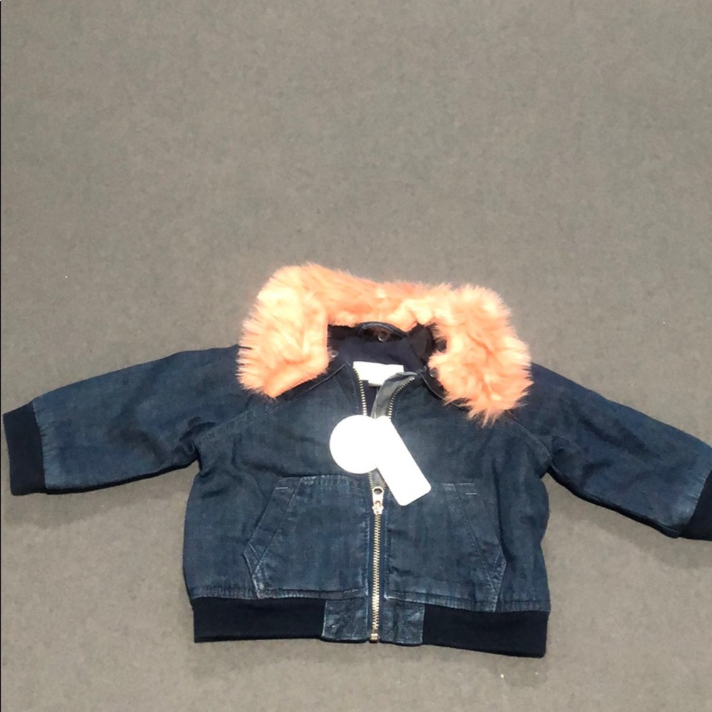 Gymboree denim jacket with pink faux fur